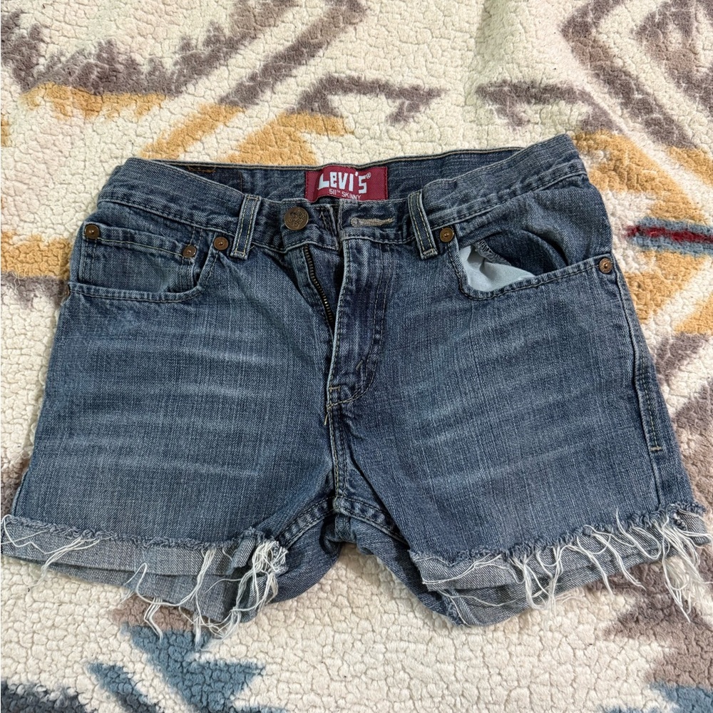 Levi's Women's Frayed Hem Jean Shorts - Dark Blue